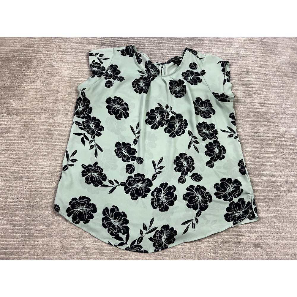 41 Hawthorne Top Womens XL Green‎ Floral Short Sleeve Keyhole Back Casual